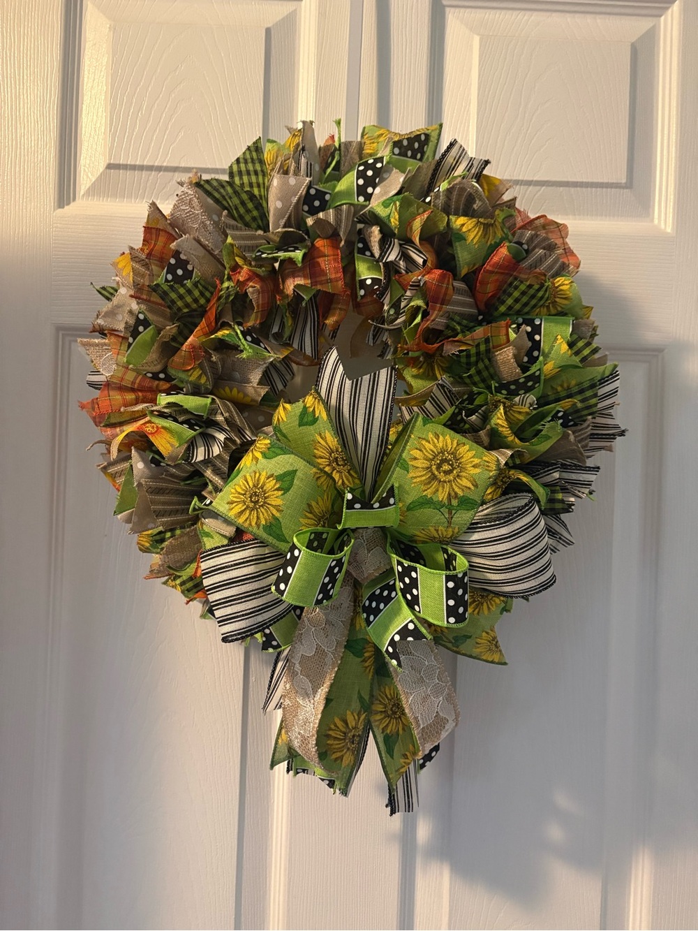 Handmade Sunflower & Green Ribbon Holiday Wreath
